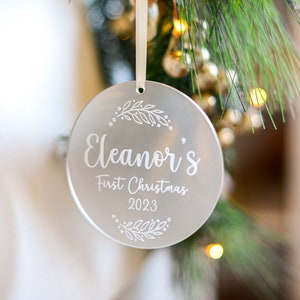 Personalised Baby's First Christmas Tree Ornament 2023 with Satin Ribbon | Engraved Frosted Acrylic