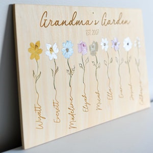 Personalised Original Hand Painted Grandma&#39;s Garden Christmas Gift for Mum or Grandma  | Wooden Laser Cut, Engraved & Handpainted