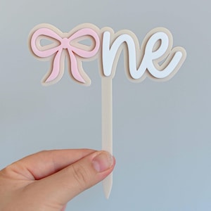 Bow First Birthday Girl Glitter Cake Topper in Double Layered Acrylic, Laser Cut, Cake Smash Topper