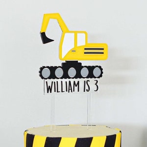 Personalised Construction Themed Digger Custom Birthday Cake Topper | Acrylic Laser Cut