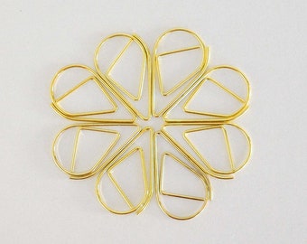 Gold Tear Drop Shape Paper Clips - 10 pcs