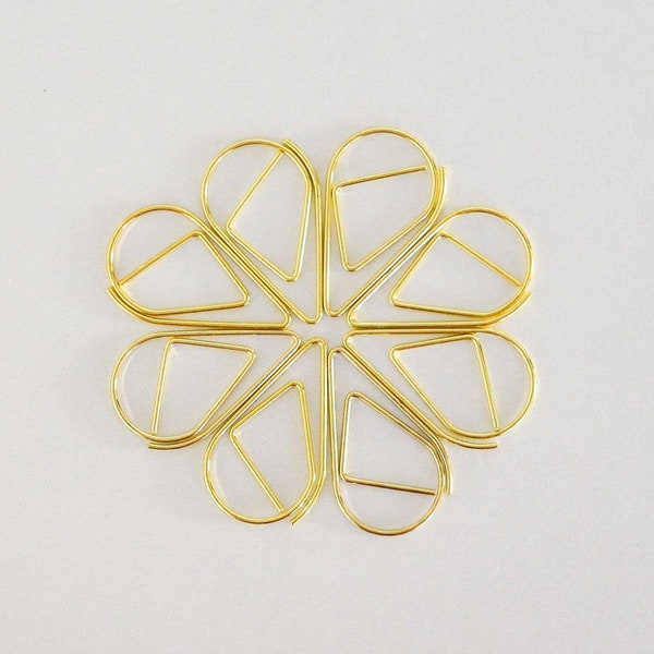 Gold Tear Drop Shape Paper Clips - 10 pcs