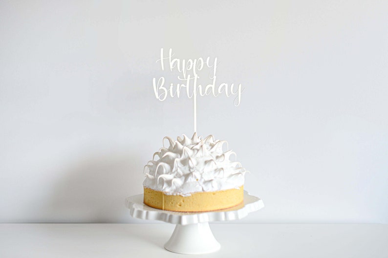Happy Birthday Cake Topper Matte White Acrylic Laser Cut zdjęcie 1