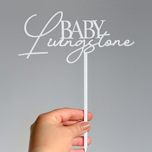 Personalised Baby Shower Cake Topper with Custom Surname, Acrylic, Laser Cut image 6