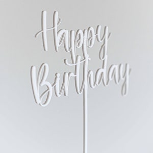 Happy Birthday Cake Topper Matte White Acrylic Laser Cut zdjęcie 3
