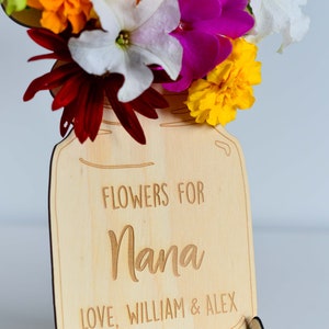 Personalised Flower Holder Vase Wooden Mother's Day Christmas Gift for Mum or Grandma with Optional Stand Laser Cut & Engraved image 4