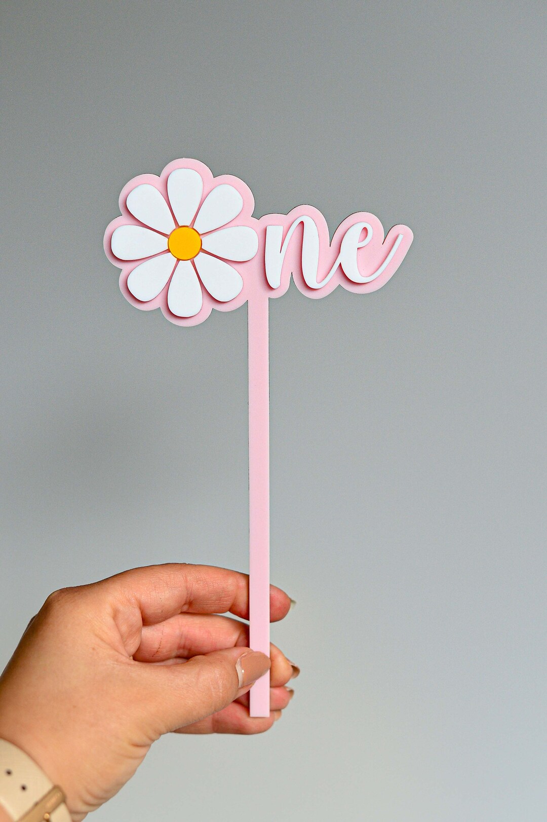 Daisy First Birthday Girl Cake Topper in Double Layered Acrylic, Laser ...