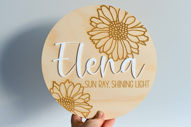 Personalised Girl Name Sign with Name Meaning Baby Nursery Girls Bedroom Nursery Decor Daisy Flower Wooden Board with Acrylic image 10