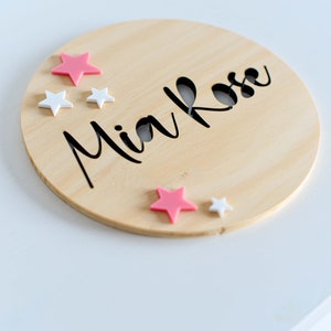 Round Name Kids Personalised Sign Plaque Baby Nursery Kids Bedroom Birthday Decoration Wooden Board with Acrylic Stars Laser Cut image 5