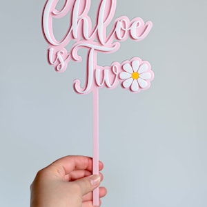 Personalised Daisy Second Birthday Girl Custom Cake Topper in Double Layered Acrylic, Laser Cut image 7