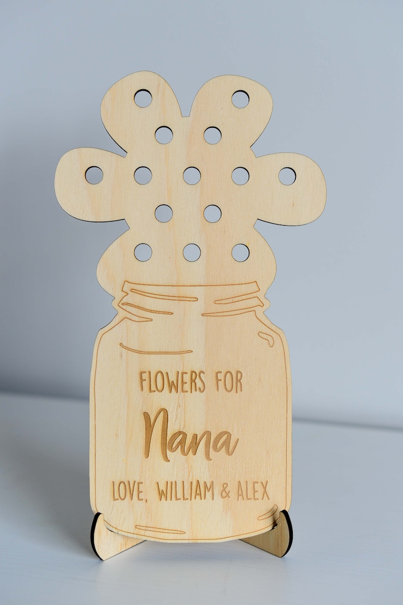 Personalised Flower Holder Vase Wooden Mother's Day Christmas Gift for Mum or Grandma with Optional Stand Laser Cut & Engraved image 6