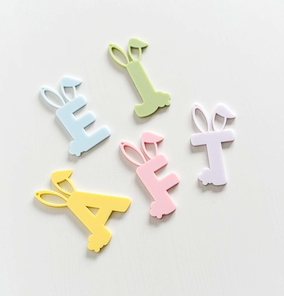 Personalised Easter Rabbit Bunny Ears Acrylic Gift Basket Custom Initial Tag