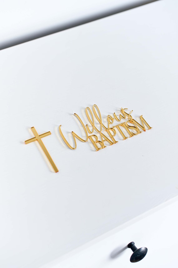 Personalised Baptism Cake Topper Fropper with Custom Name and Cross, Acrylic, Laser Cut