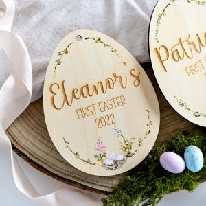 Personalised Original Hand Painted Baby's First Easter Wooden Keepsake Easter Rabbit Bunny & Easter Eggs image 6