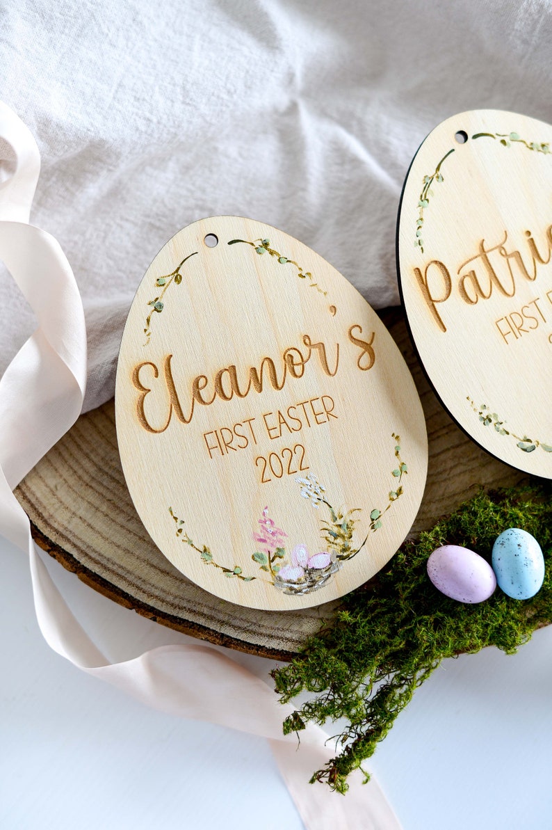 Personalised Original Hand Painted Baby's First Easter Wooden Keepsake Easter Rabbit Bunny & Easter Eggs image 6