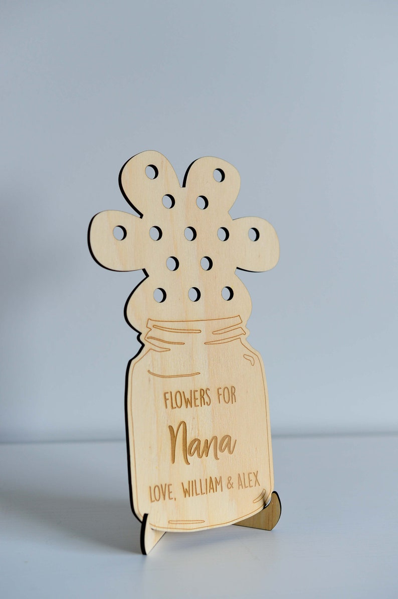 Personalised Flower Holder Vase Wooden Mother's Day Christmas Gift for Mum or Grandma with Optional Stand Laser Cut & Engraved image 7