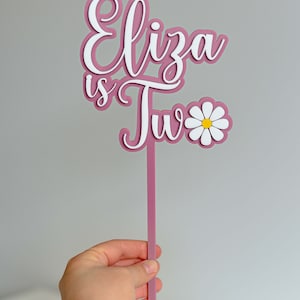 Personalised Daisy Second Birthday Girl Custom Cake Topper in Double Layered Acrylic, Laser Cut image 3