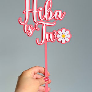 Personalised Daisy Second Birthday Girl Custom Cake Topper in Double Layered Acrylic, Laser Cut image 6