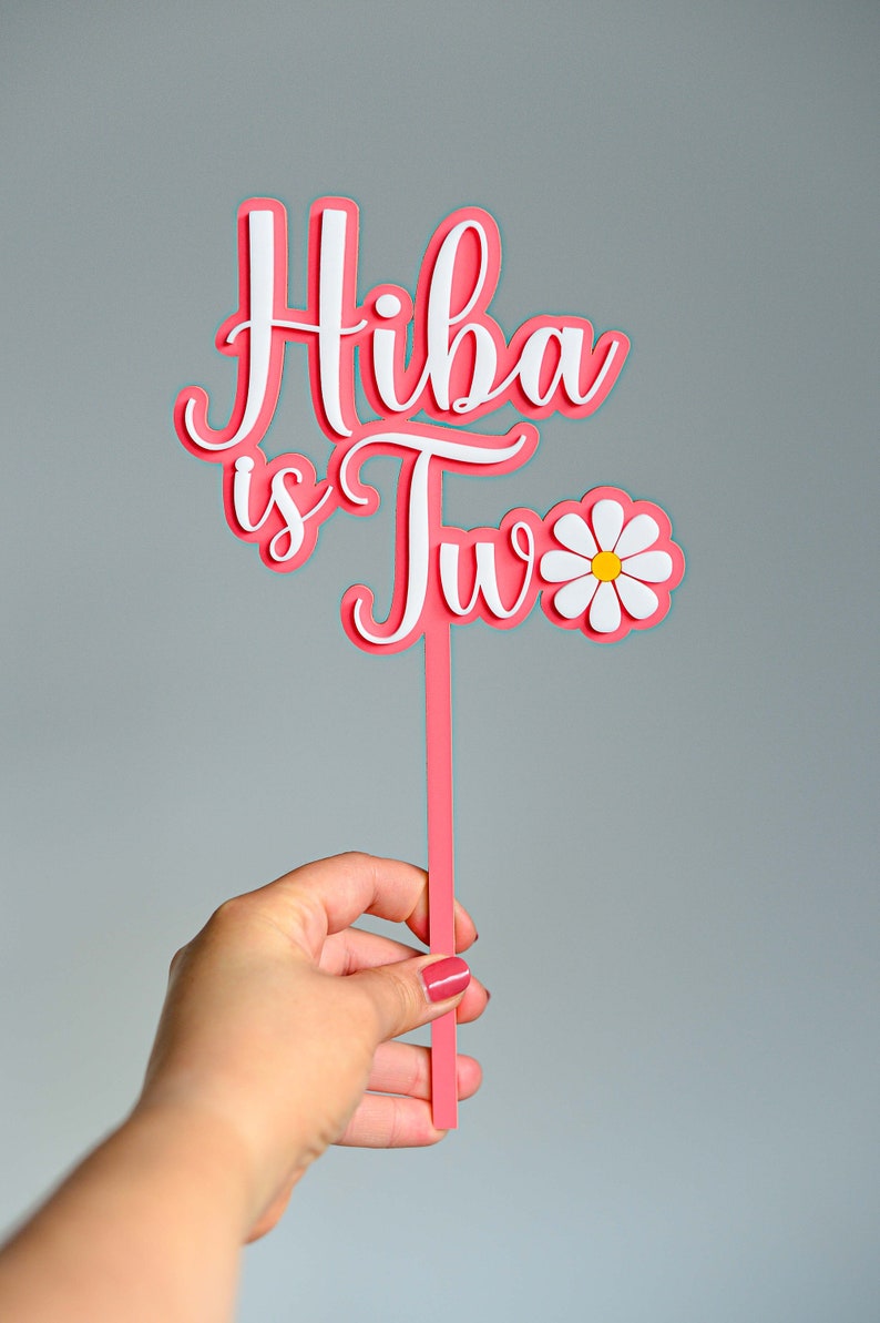 Personalised Daisy Second Birthday Girl Custom Cake Topper in Double Layered Acrylic, Laser Cut image 6