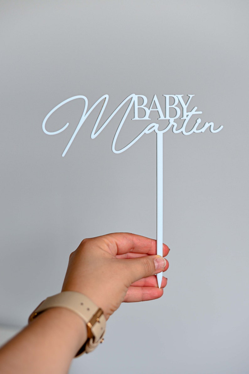 Personalised Baby Shower Cake Topper with Custom Surname, Acrylic, Laser Cut Blue Heaven