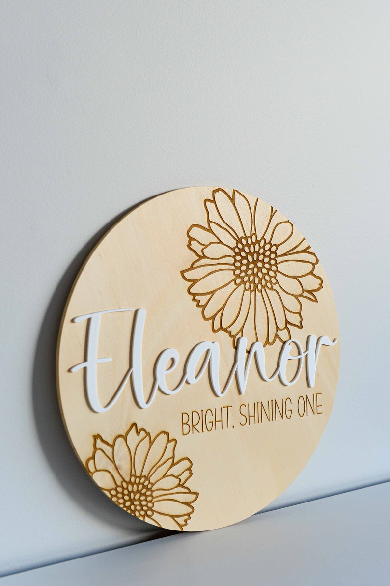 Personalised Girl Name Sign with Name Meaning Baby Nursery Girls Bedroom Nursery Decor Daisy Flower Wooden Board with Acrylic zdjęcie 9