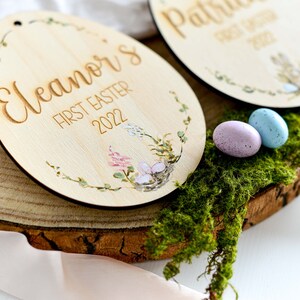 Personalised Original Hand Painted Baby's First Easter Wooden Keepsake Easter Rabbit Bunny & Easter Eggs image 7