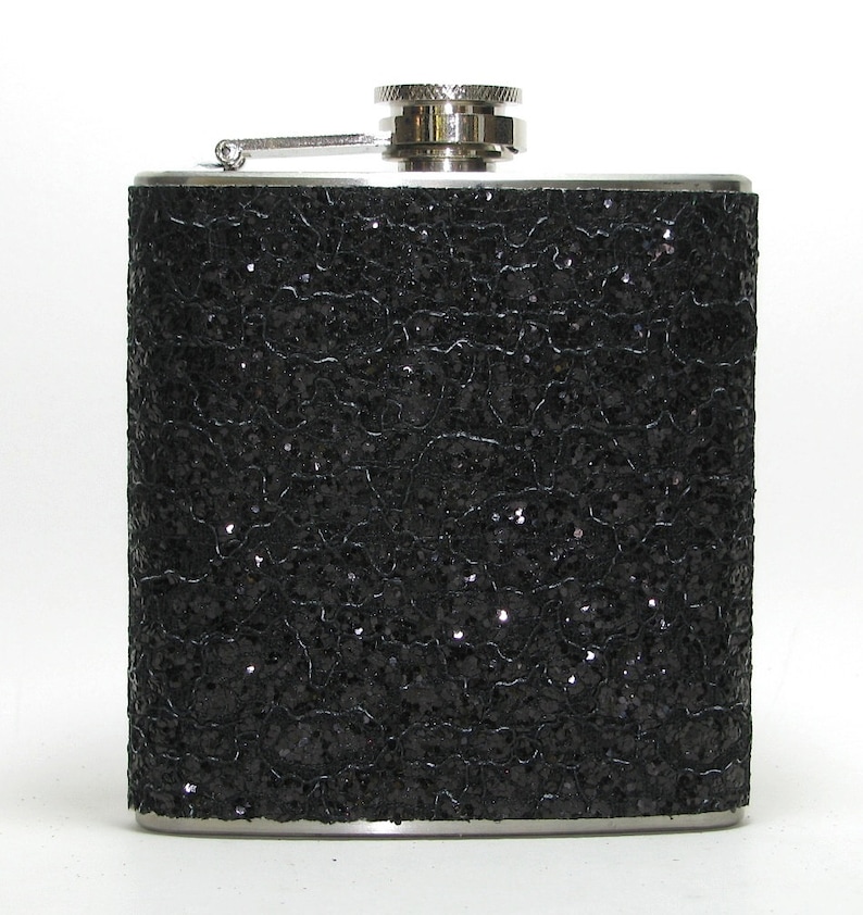 Black Sequin Sparkly Glitter 4 6 or 8 oz Size Stainless Steel Liquor Hip Flask Flasks Weddings Bridesmaids