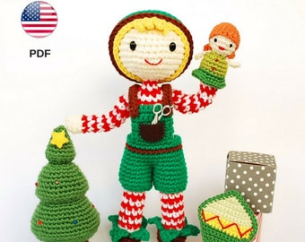 Patrón de amigurumi: Elfo de Navidad. Muñeco elfo en ganchillo para decoración navideña o regalo. Tutorial muñeca crochet (PDF en Inglés)