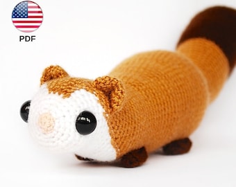 Patrón de amigurumi: hurón de ganchillo achuchable. Patrón de crochet para tejer un adorable hurón de peluche. Muñeco hurón (PDF en inglés)