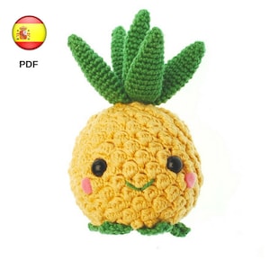 Pineapple crochet pattern, amigurumi pineapple pdf pattern, kawaii pineapple tutorial, cute pineapple toy, pineapple plush (PDF in SPANISH)