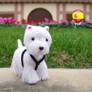 Amigurumi-Anleitung: Westie Hund (West Highland White Terrier) Häkelanleitung für Hunde mit Geschirr und Namensschild (PDF auf SPANISCH)