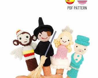 El Mago de Oz, patrón de amigurumi. Muñecos de dedo en crochet: Glinda, Bruja del Oeste, Mago, Monos voladores (patrón de ganchillo en PDF)