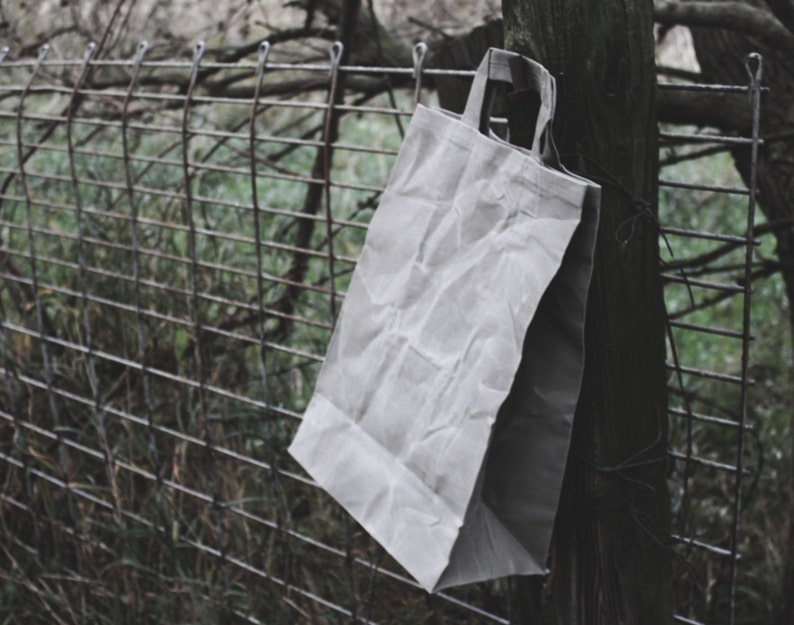 The Market Bag // Grey WAXED Canvas Reusable Shopping Bag with handles, eco-friendly and stylish image 5