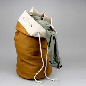 The Arnold Laundry Duffle // Caramel Brown Canvas Laundry or Duffle Bag with Rope Drawstring and Carrying Handle image 4