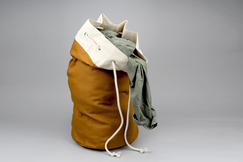 The Arnold Laundry Duffle // Caramel Brown Canvas Laundry or Duffle Bag with Rope Drawstring and Carrying Handle image 4