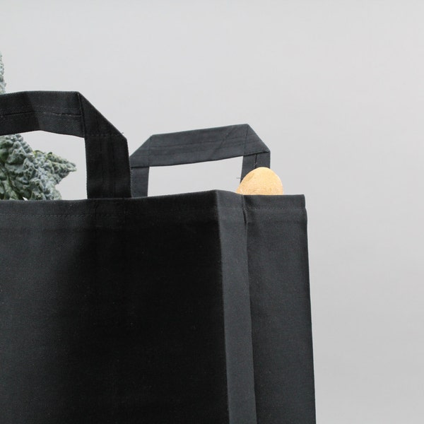 The Market Bag // Black WAXED Canvas Reusable Shopping Bag with handles, eco-friendly and stylish