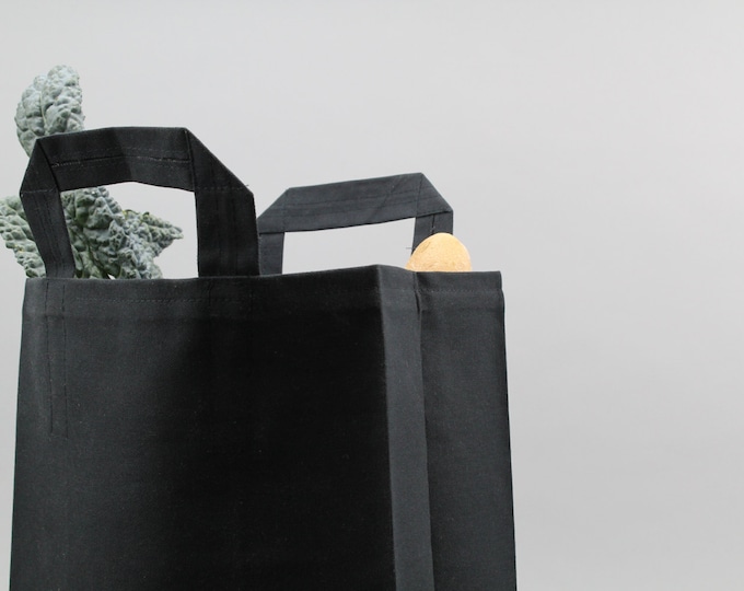 The Market Bag // Black WAXED Canvas Reusable Shopping Bag with handles, eco-friendly and stylish