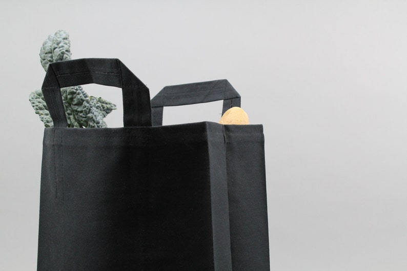 The Market Bag // Black WAXED Canvas Reusable Shopping Bag with handles, eco-friendly and stylish image 1