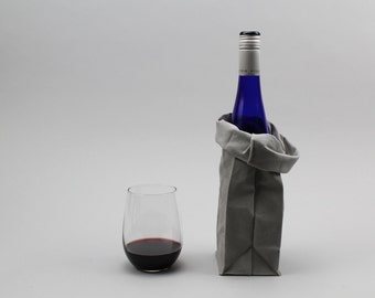 The Connor Wine Bag // Grey Waxed Canvas Wine Tote