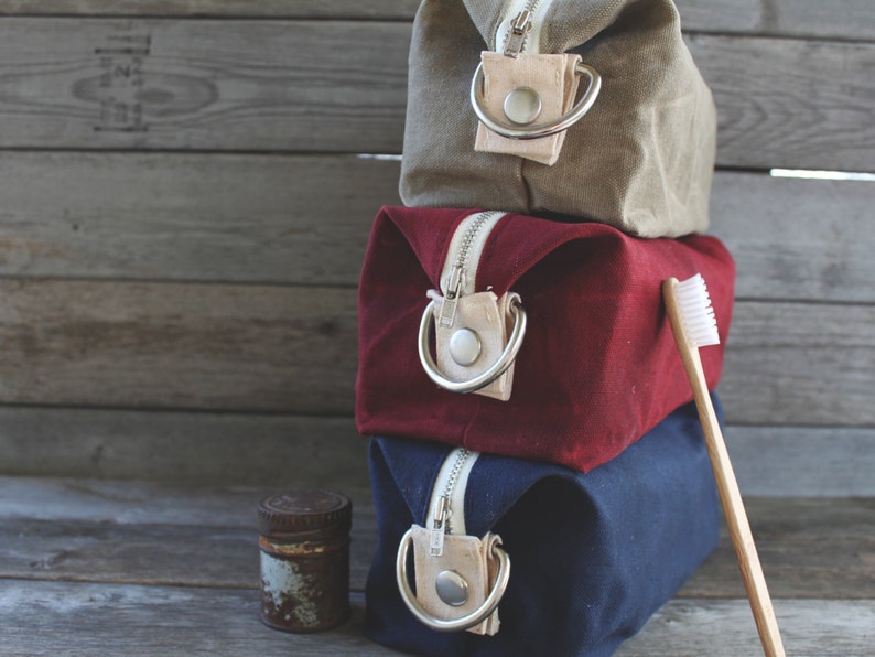 The Jack Dopp Kit TRIO // Waxed Canvas Expandable Dopp Kits / Travel Bags / Toiletry Bag/ Cosmetics Pouches with Pocketed Linings image 3