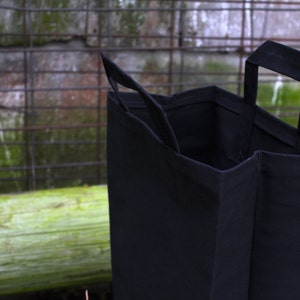 The Market Bag // Black WAXED Canvas Reusable Shopping Bag with handles, eco-friendly and stylish image 4
