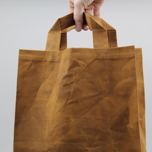 The Market Bag // Caramel Brown WAXED Reusable Canvas Shopping Bag with handles, eco-friendly and stylish image 4