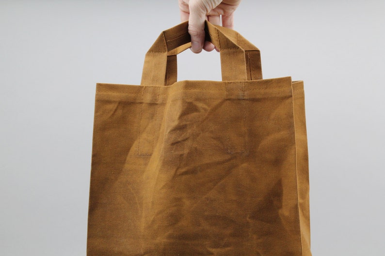 The Market Bag // Caramel Brown WAXED Reusable Canvas Shopping Bag with handles, eco-friendly and stylish image 4