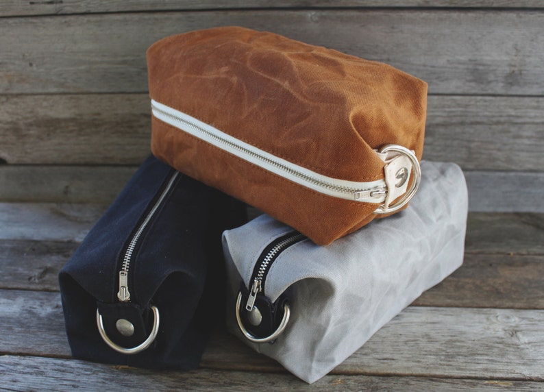 The Jack Dopp Kit TRIO // Waxed Canvas Expandable Dopp Kits / Travel Bags / Toiletry Bag/ Cosmetics Pouches with Pocketed Linings image 4