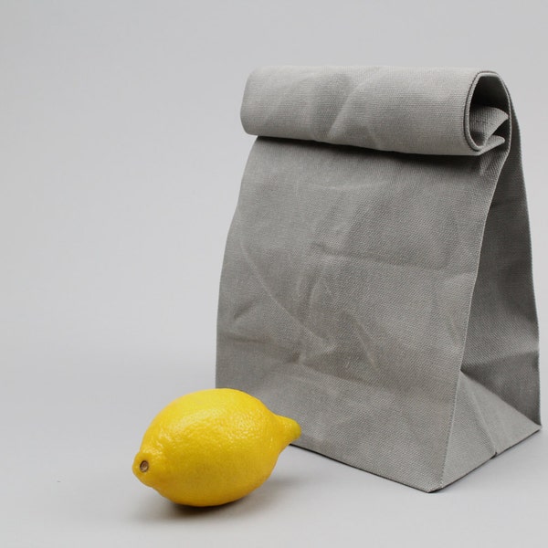 The "Brown" Bag // Grey WAXED Canvas Lunch Bag, an updated, eco-friendly classic