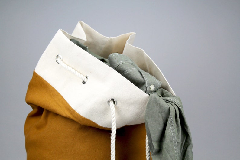 The Arnold Laundry Duffle // Caramel Brown Canvas Laundry or Duffle Bag with Rope Drawstring and Carrying Handle image 5