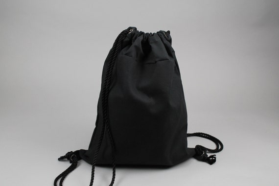 The Daniel Drawstring Backpack // Black Waxed Canvas Backpack/tote