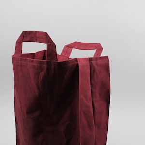 The Market Bag // Burgundy WAXED Canvas Reusable Shopping Bag with handles, eco-friendly and stylish image 3