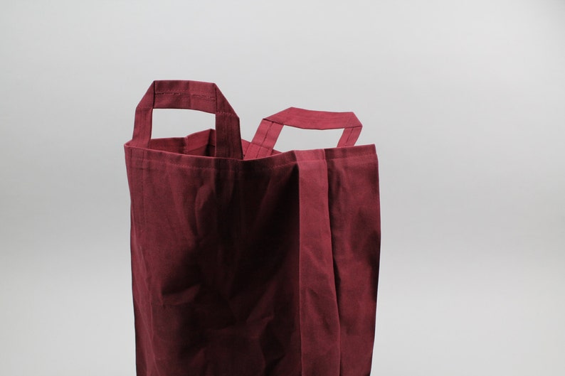 The Market Bag // Burgundy WAXED Canvas Reusable Shopping Bag with handles, eco-friendly and stylish image 3