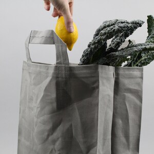 The Market Bag // Grey WAXED Canvas Reusable Shopping Bag with handles, eco-friendly and stylish image 2